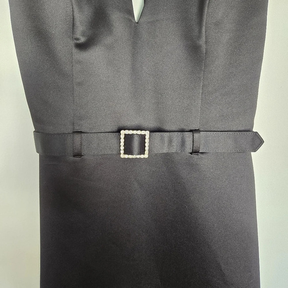 Scott McClintoch Vintage Black Tie Satin Gown‎ Rhinestone Buckle Belted Size 8 - Picture 8 of 15